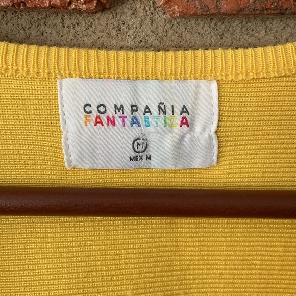 Anthropologie Compania Fantastica Yellow V Neck Sweater - Picture 2 of 6